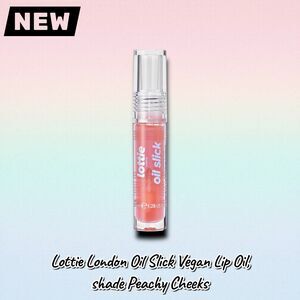 New NWT – Lottie London Oil Slick Vegan Lip Oil, shade Peachy Cheeks (0.12 fl oz